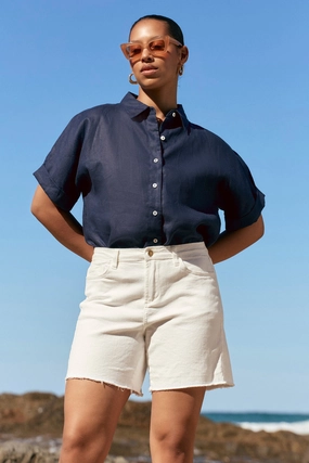 Adrift Denim Cut Off Shorts in White Day Wear