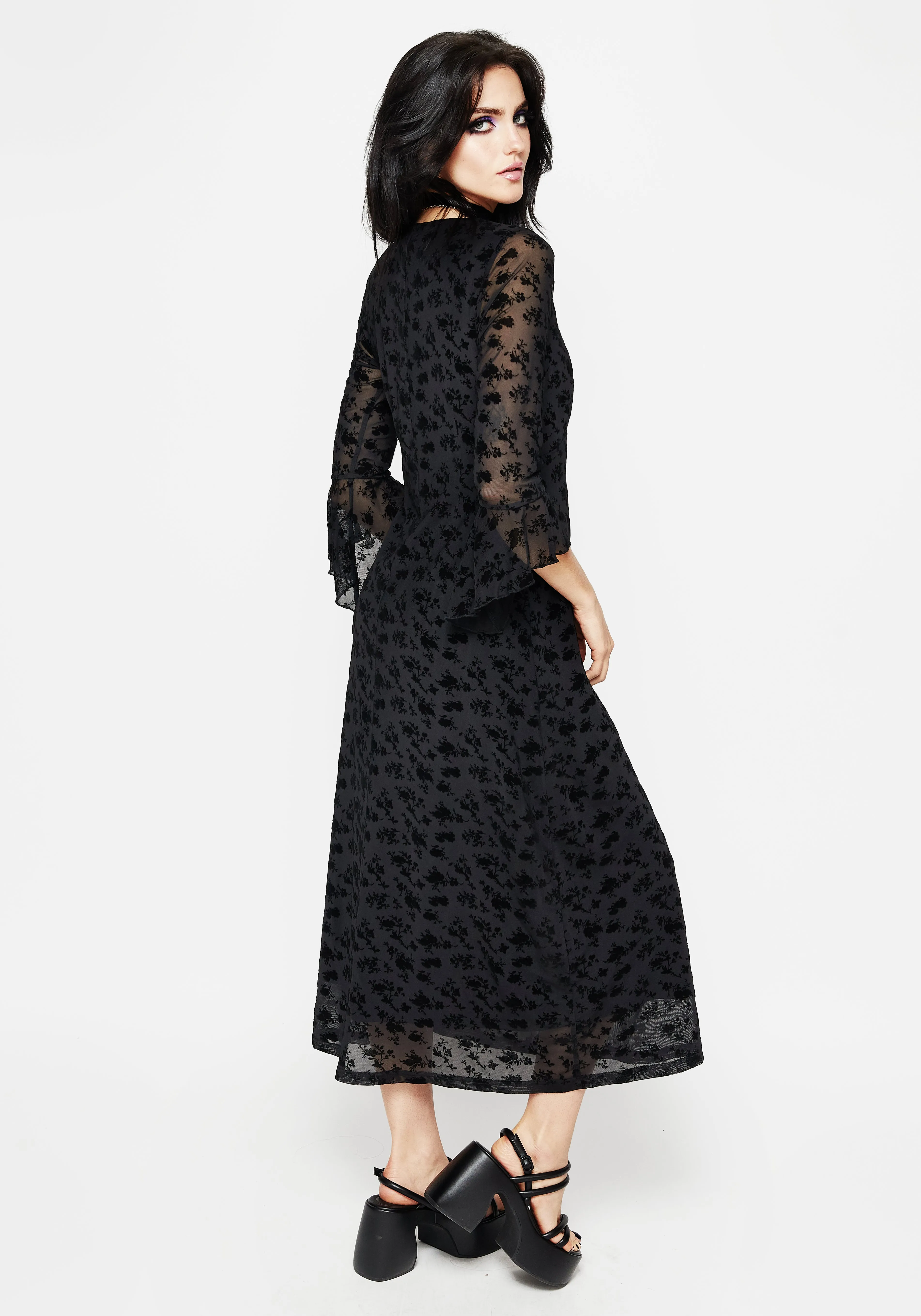 UV-Resistant Morning Wear Conduit Floral Mesh Layered Midaxi Dress