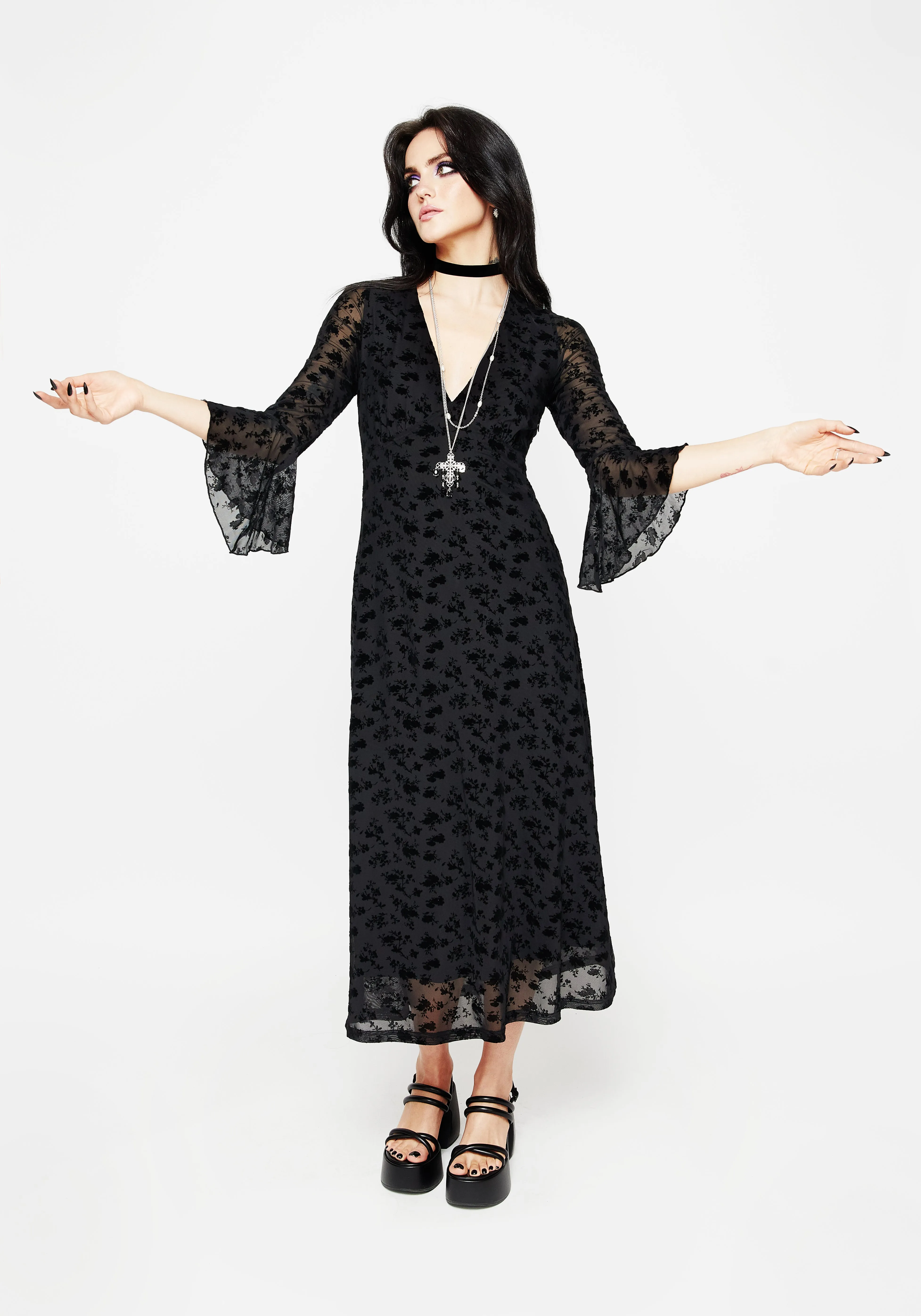 Stylish Silhouette Playful printed gown Conduit Floral Mesh Layered Midaxi Dress