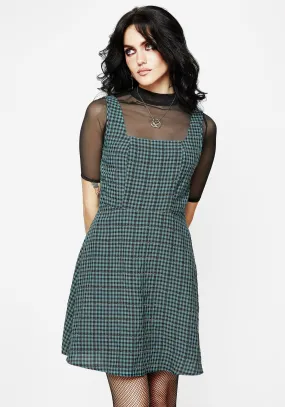 Glossy Fabric Casual Style Wear Restless Check Mini Apron Dress