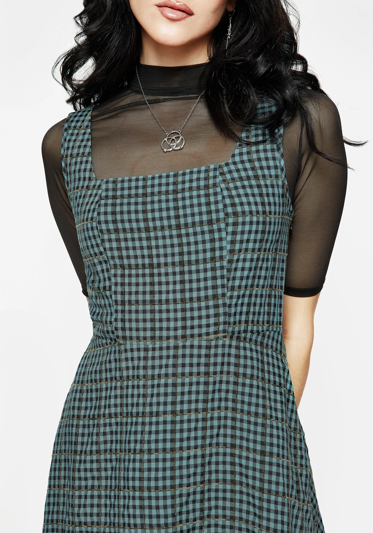 Form Fitting Restless Check Mini Apron Dress