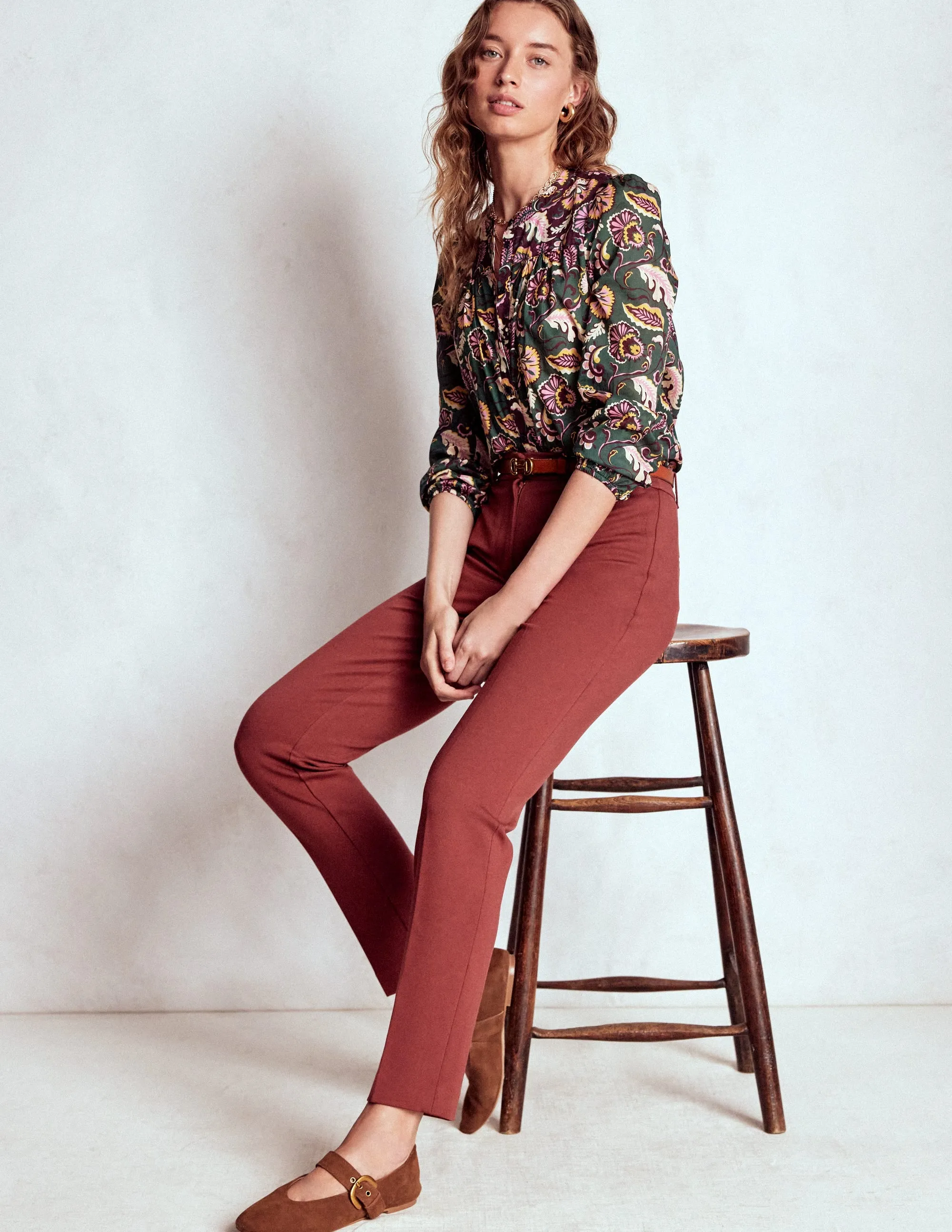 Highgate Ponte Trousers-Chestnut Recycled Polyester Blend Daily Style