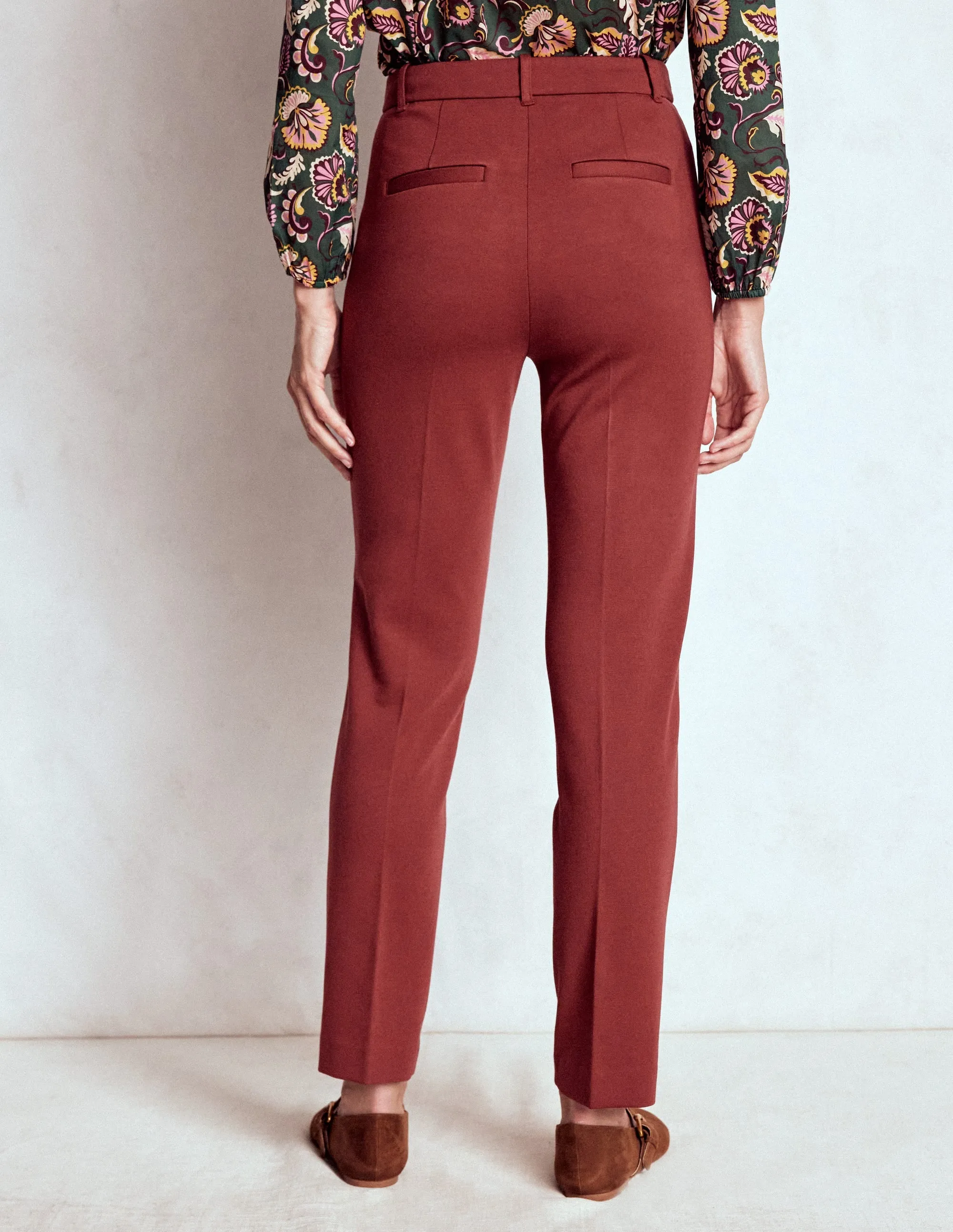 Highgate Ponte Trousers-Chestnut SmoothZipClosure Athletic Comfort