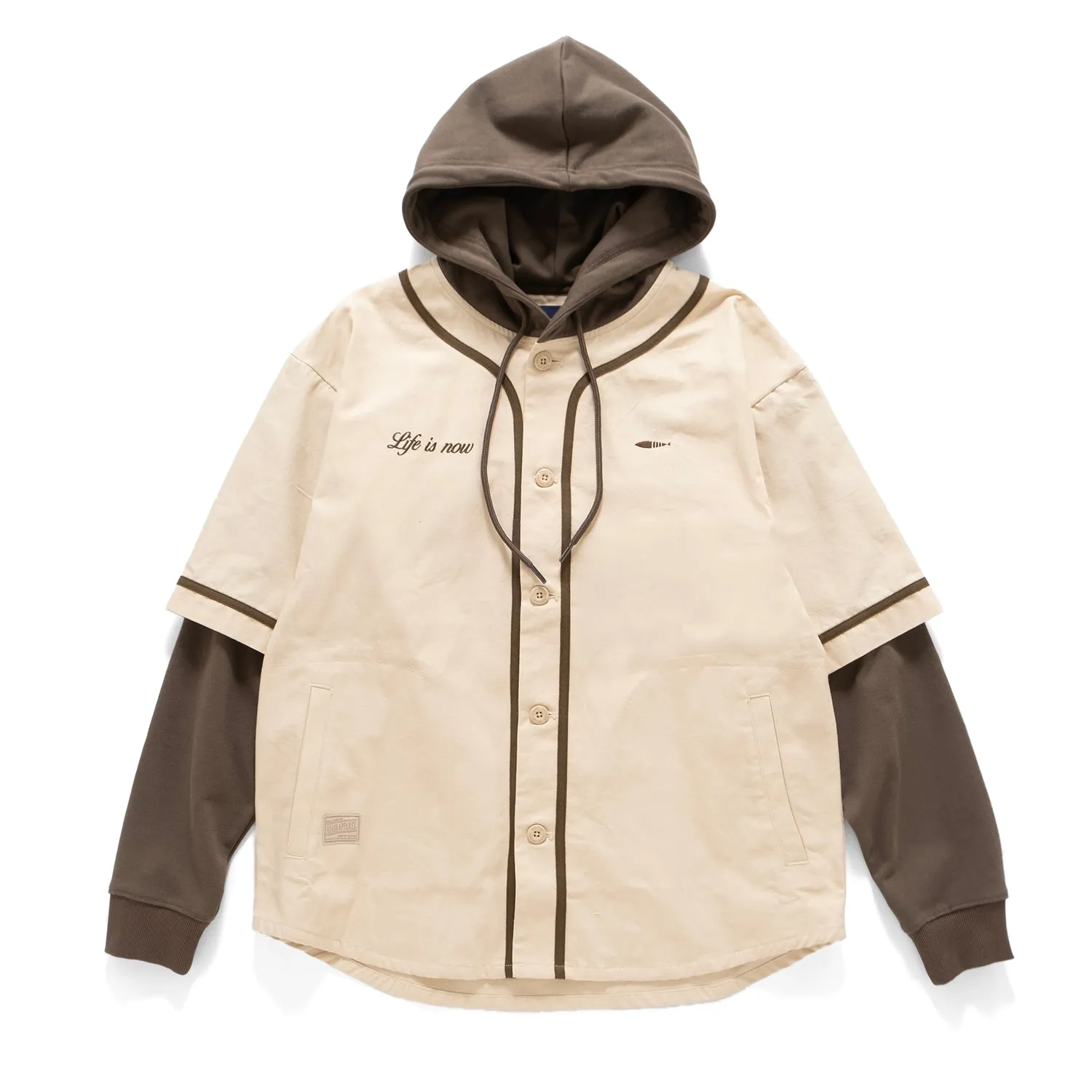 (SW483) Fake Layer Hooded Baseball Sweater Moisture Wicking Technology Outdoor Ready