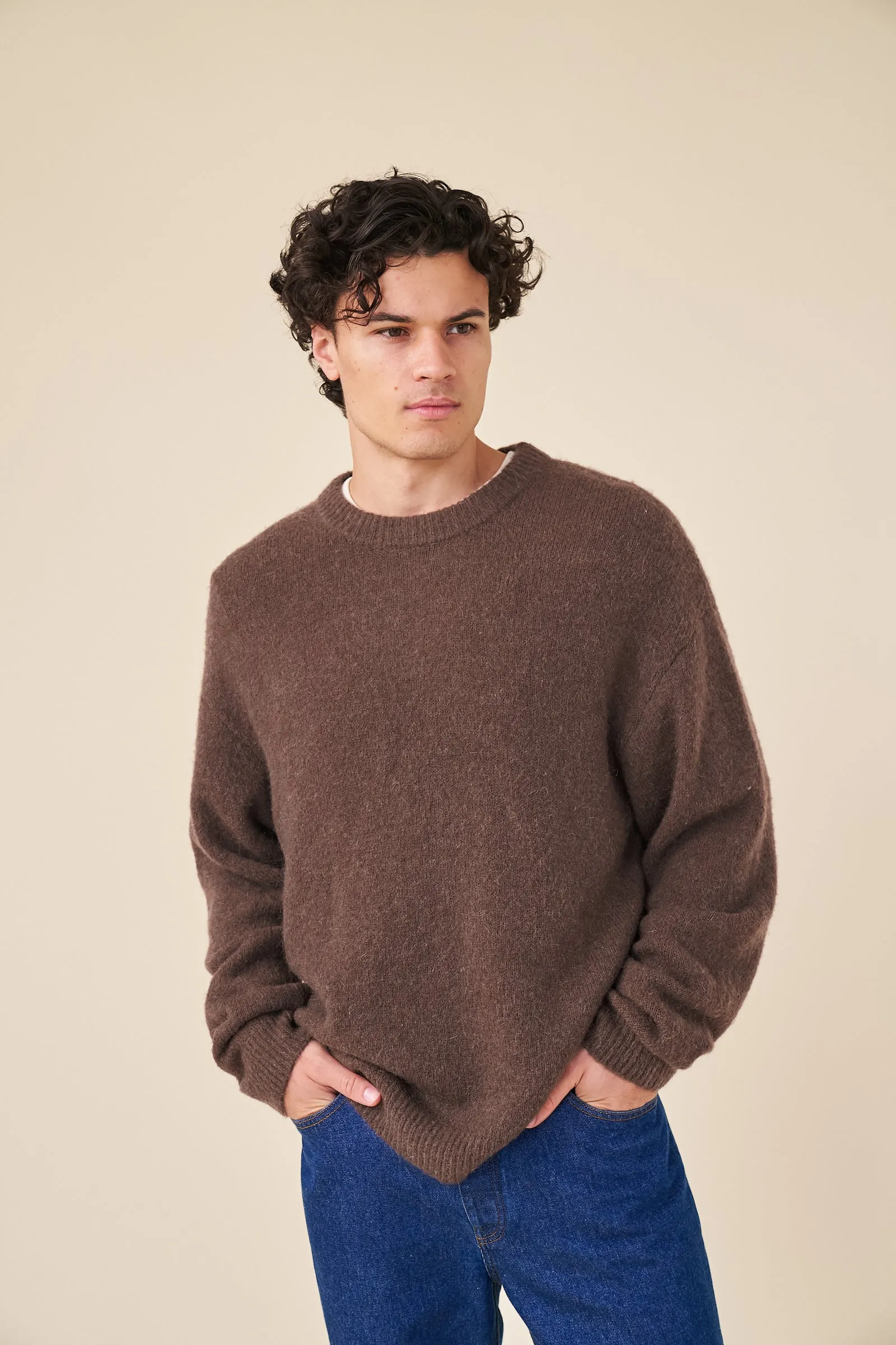 Soft Interior bound Baxter Mohair Blend Sweater - Walnut Brown