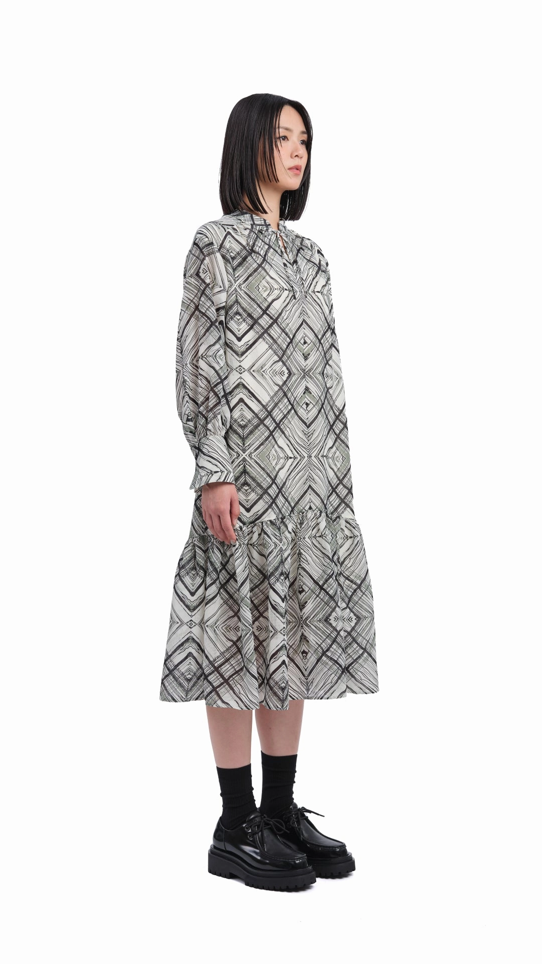 Handcrafted Checker Printed Shirt Dress Smooth Shape