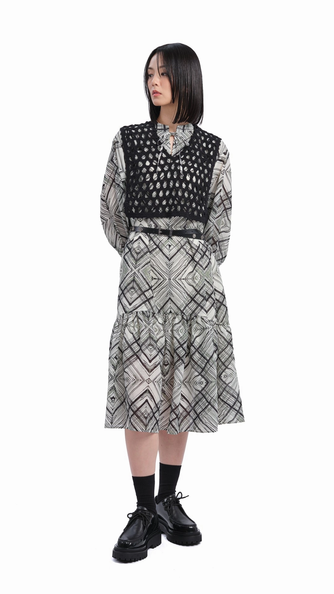 Handcrafted Checker Printed Shirt Dress Nature Bloom