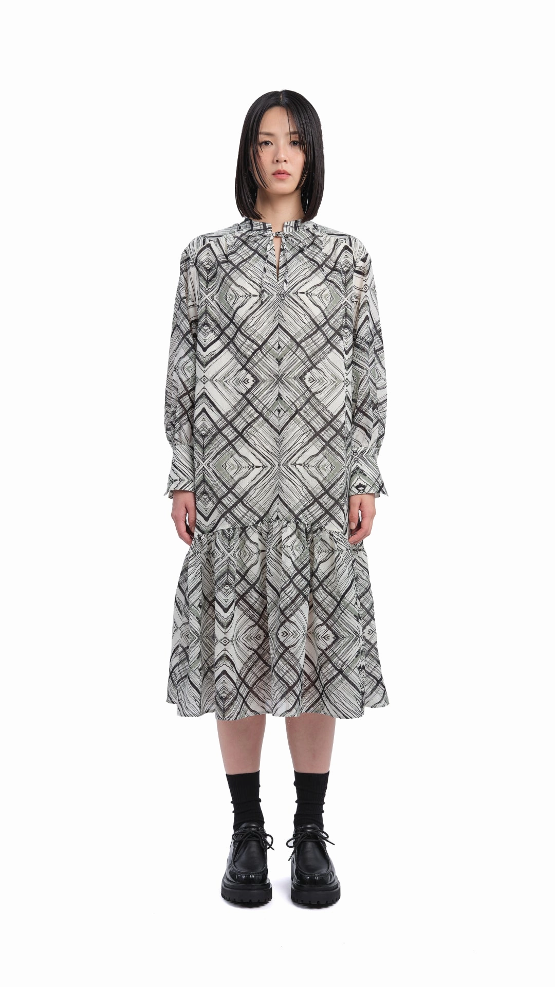 Handcrafted Checker Printed Shirt Dress Fresh Energy