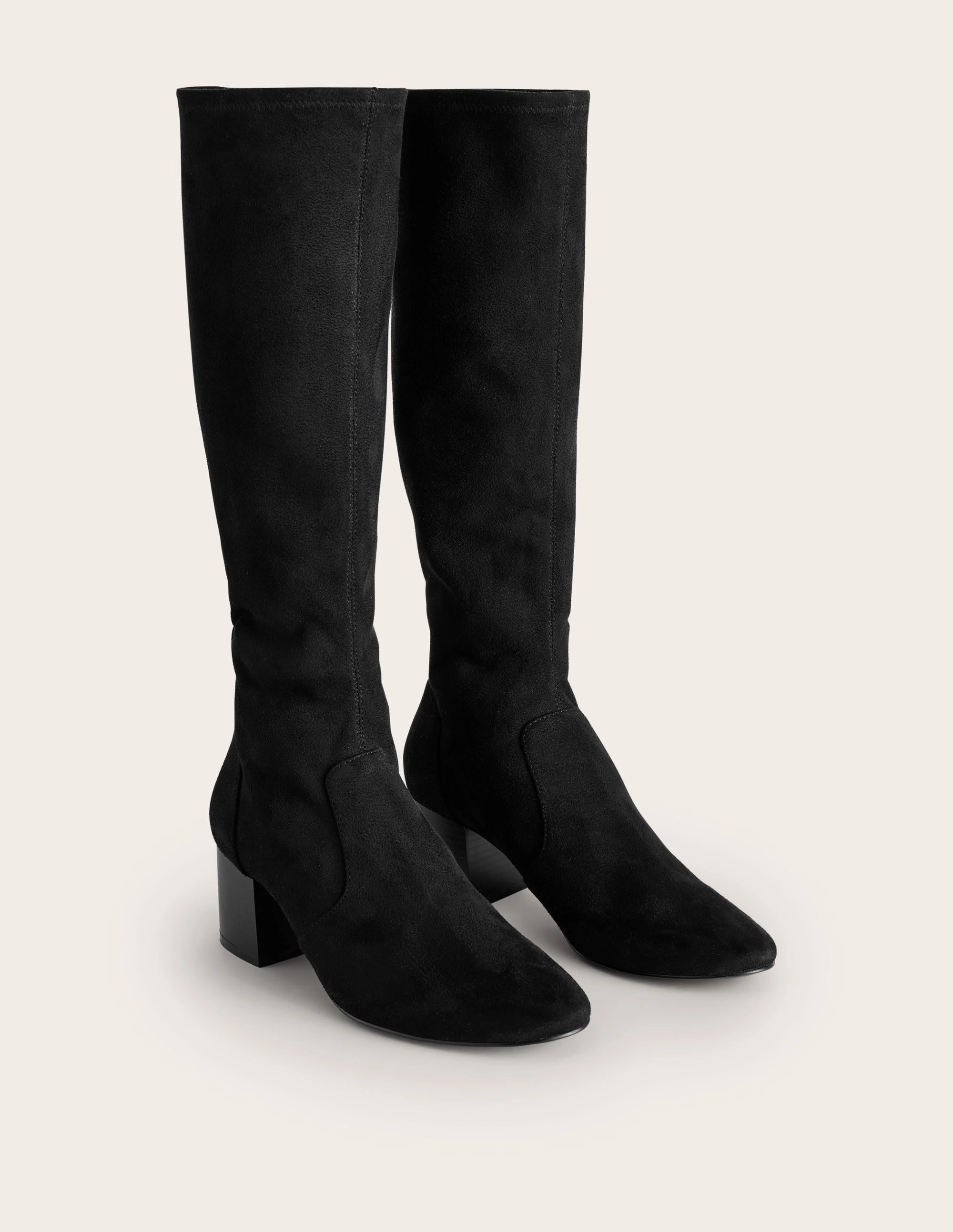 Stretch Knee Heel Boots-Black Shock Absorbing Snowy Path