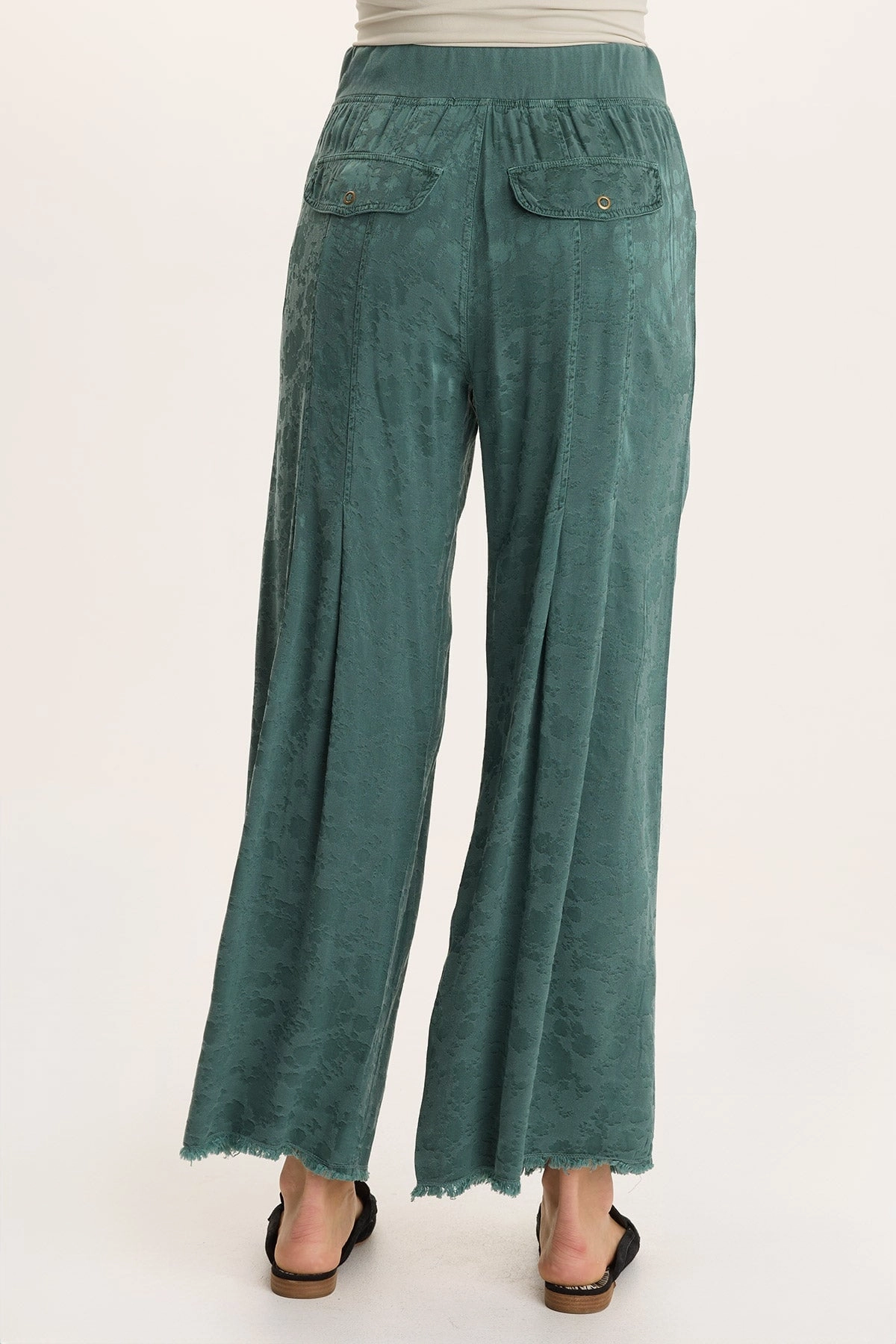 Twaina Textured Satin Soft Volume Wide Leg Pant Contrast Trim Essential Comfort