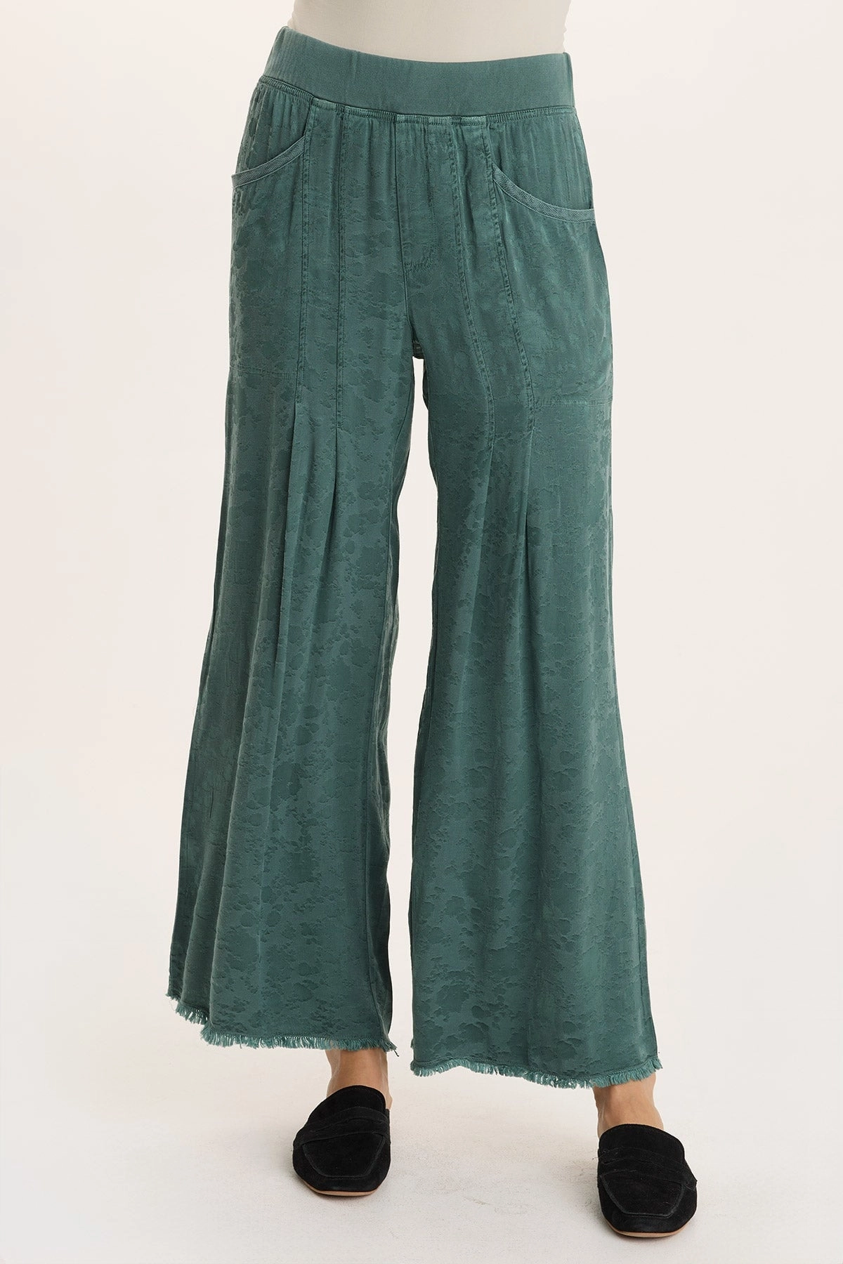 AdjustableWaistband FunctionalZipper Twaina Textured Satin Soft Volume Wide Leg Pant