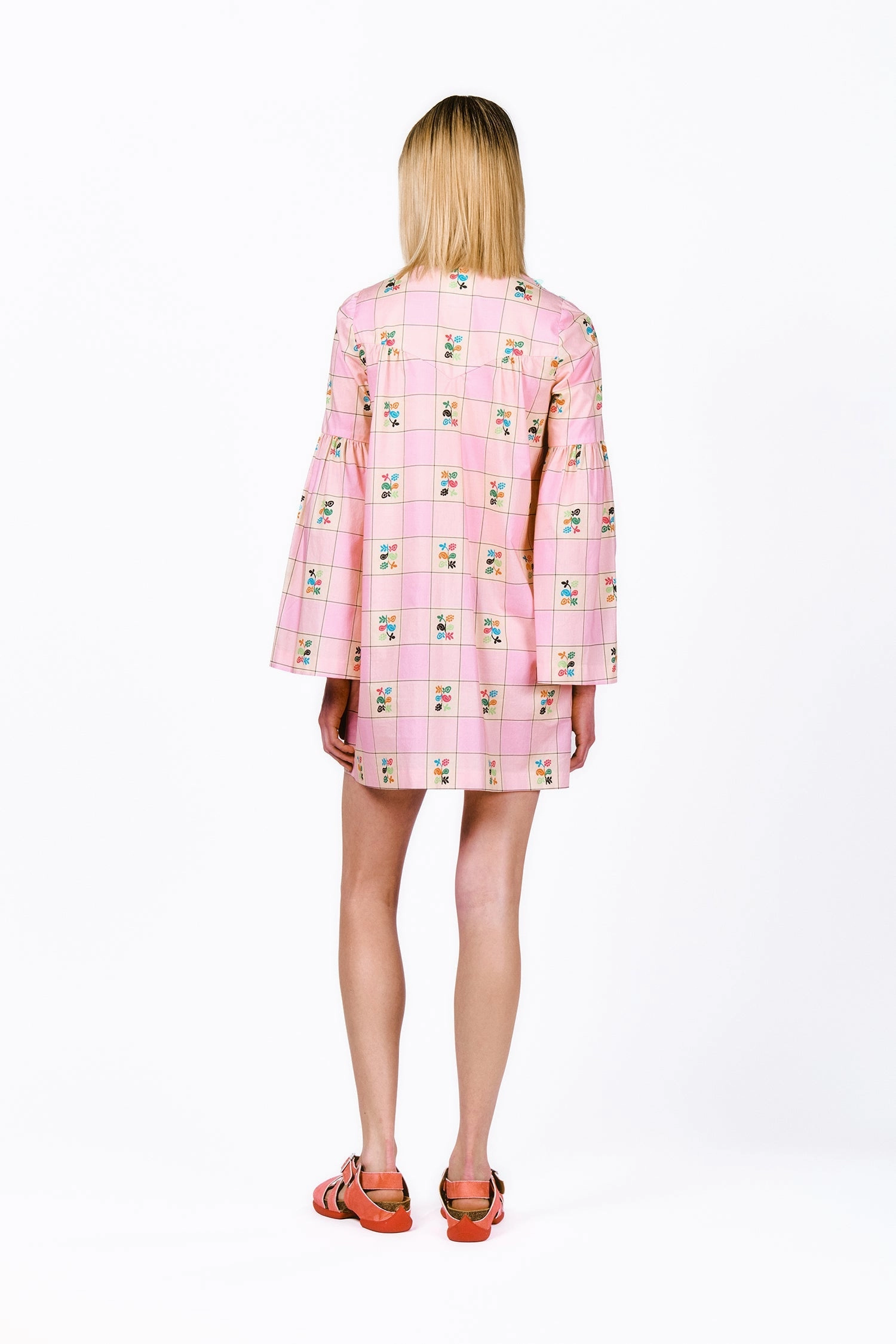relaxed shape Giant Floral Gingham Embroidered Dress