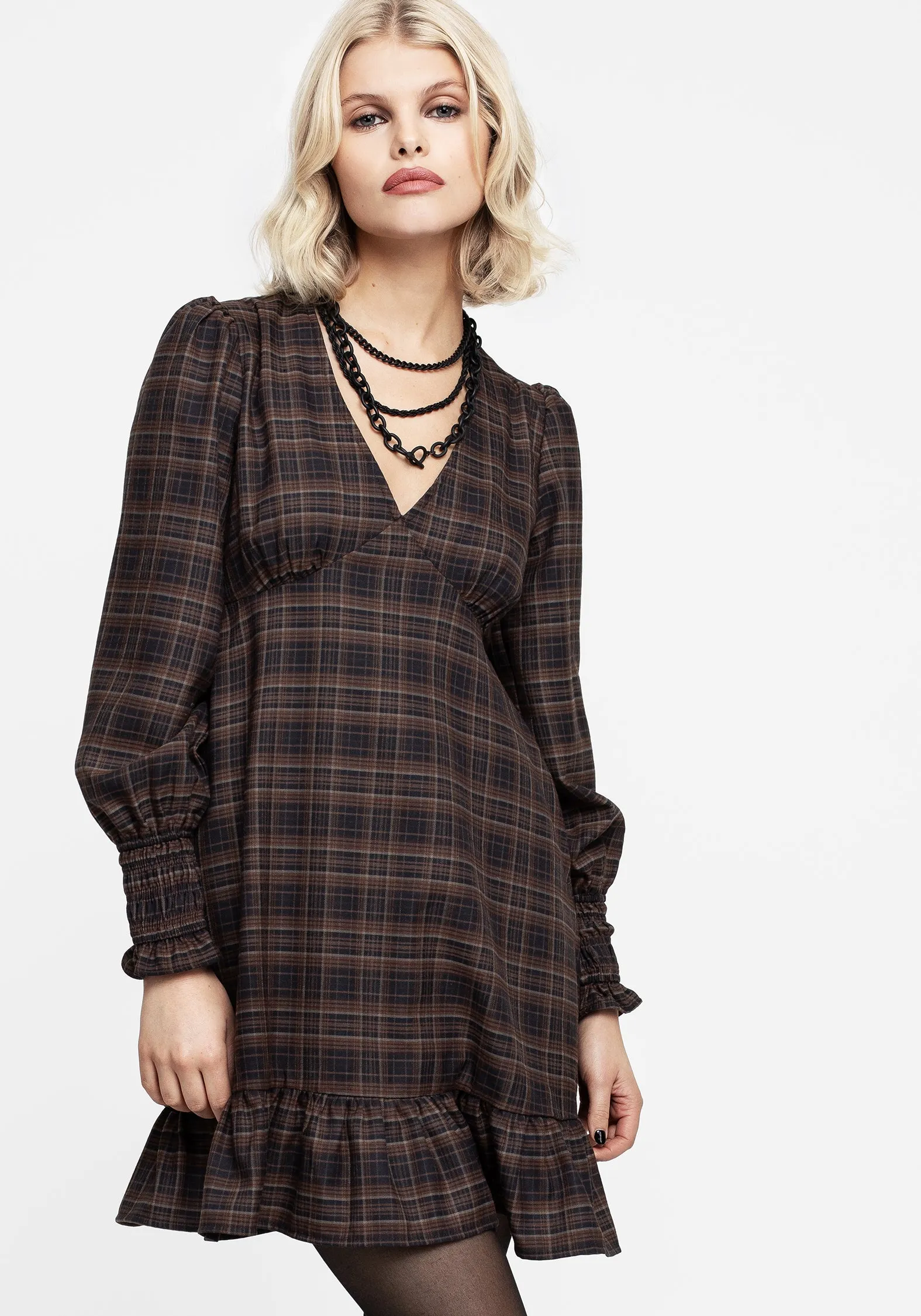 Embla Check Mini Smock Dress Belt Waist Quick Layer