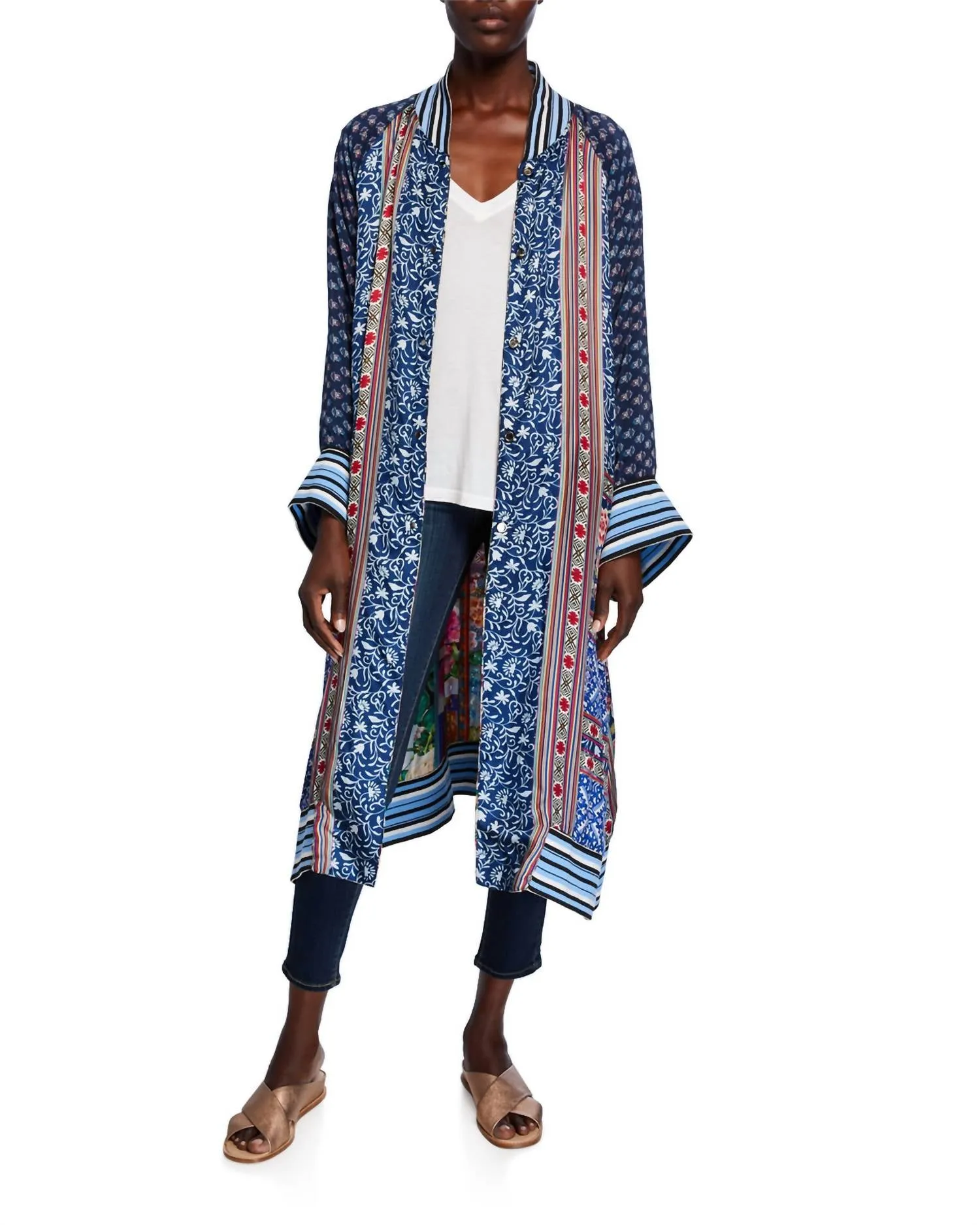 Reversible Long Fiori Silk Twill Kimono Coat In Multi Bio Based Textile Innovation Modern Comfort