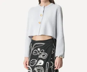 Cashmere Wool Rib Cropped Cardigan In Luna Simple Chic Soft Material