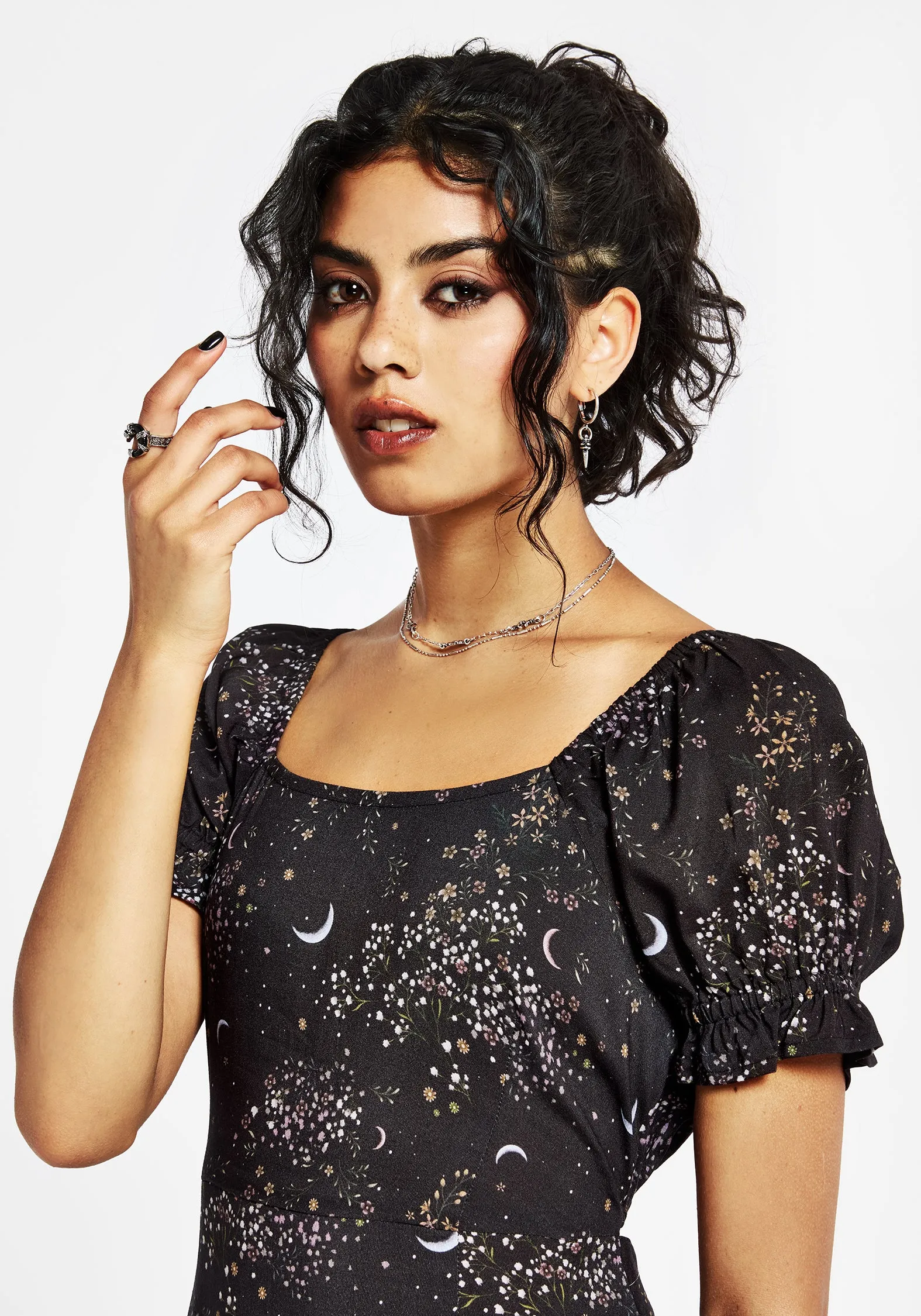 Peaseblossom Celestial Back Cut Out Midi Dress Pure Comfort Balloon-Sleeve