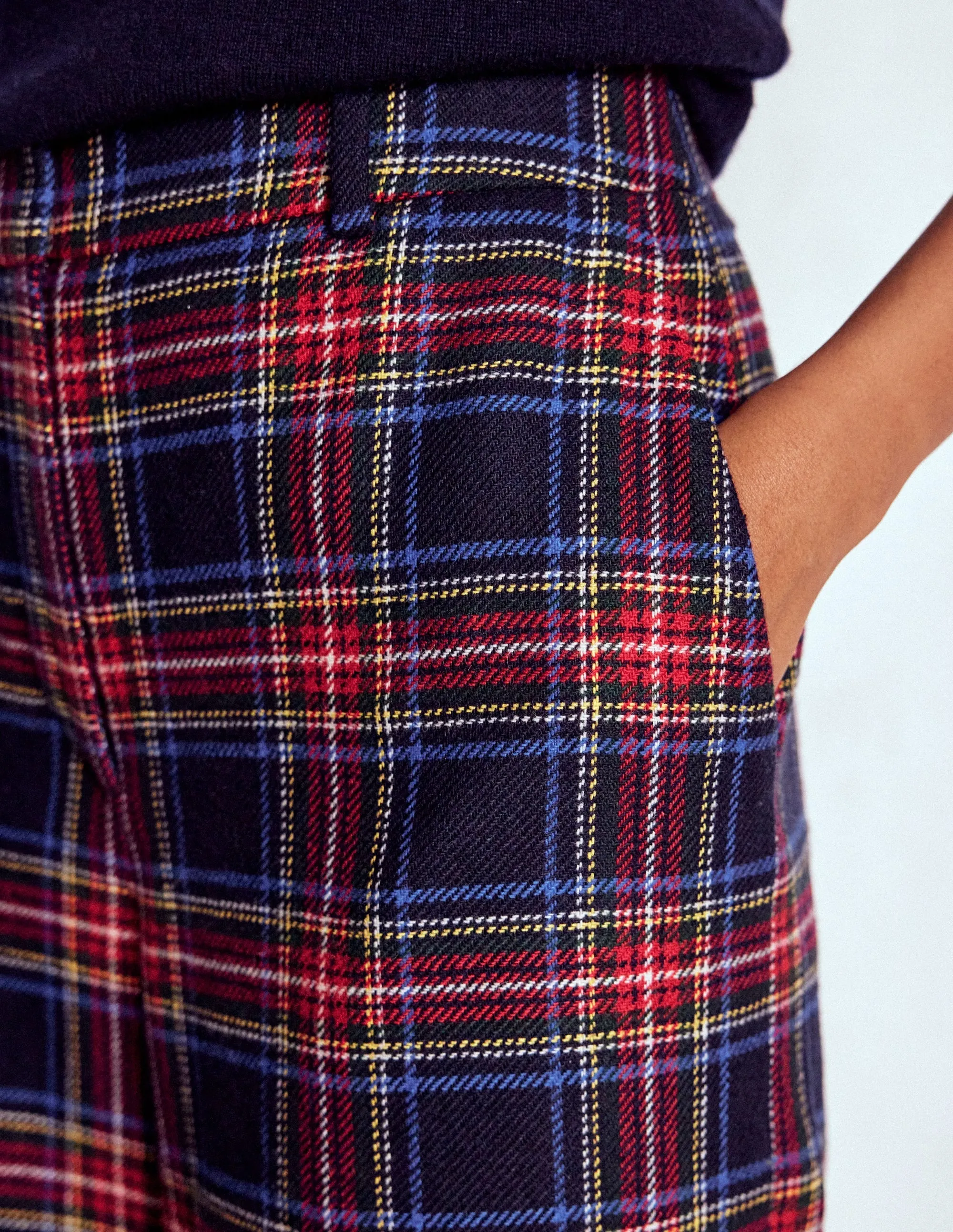 Everyday Layer Belgravia Wool Trousers-Navy, Green and Red Check