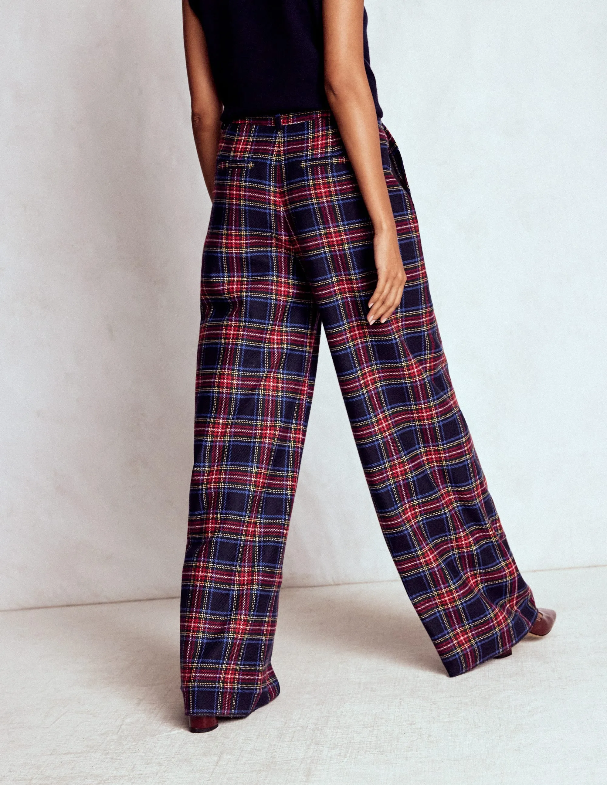 Lightweight Construction Flattering Fit Belgravia Wool Trousers-Navy, Green and Red Check