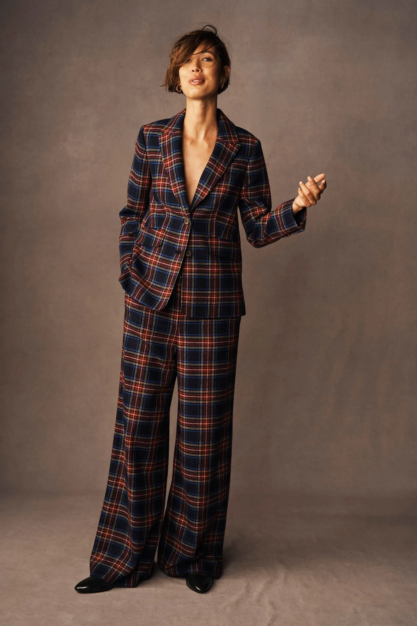 Belgravia Wool Trousers-Navy, Green and Red Check Seamless Design Quick-Dry Material