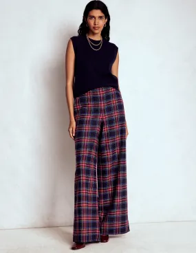 Belgravia Wool Trousers-Navy, Green and Red Check AdjustableDrawstring