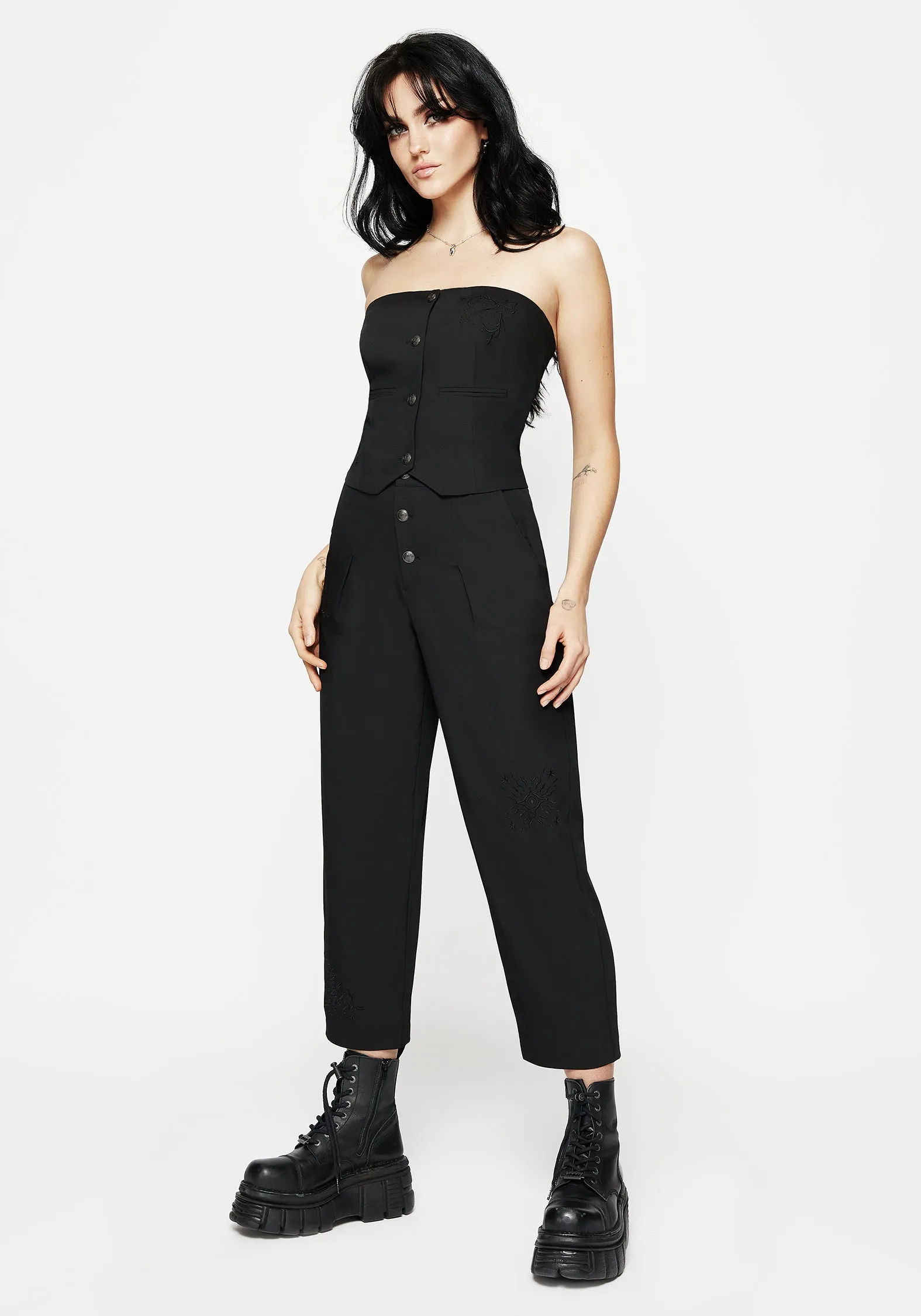 Moonbow Embroidered Tailored Trouser Loose Fit OrganicCottonBlend