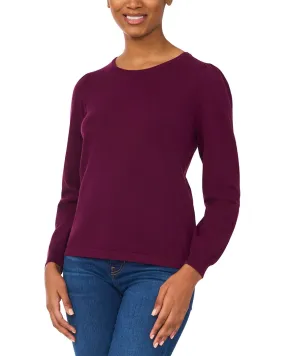 CeCe Long Sleeve Crew Neck Sweater with Center Back Pearl Button Sweater Knit Wearable