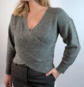 Effortless knitwear Effortless Warmth Charliette Wrap Front Sweater In Charcoal