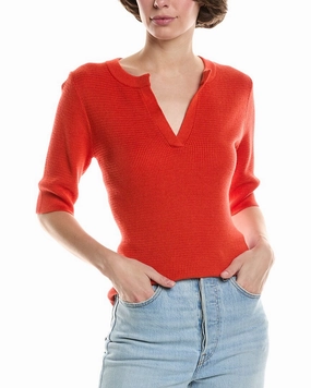 Cozy Essential Lilla P Elbow Sleeve Split Neck Sweater