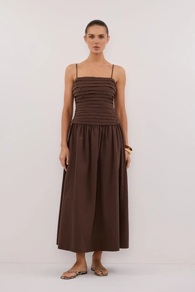 Layered Fit QUINN BITTER CHOC COTTON MIDI DRESS