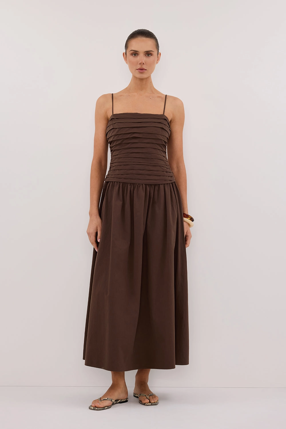 Layered Fit QUINN BITTER CHOC COTTON MIDI DRESS