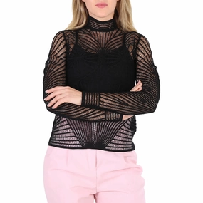 Plush Interior Breathable Comfort Burberry Ladies Black Knitted Pullover Turtleneck Sweater