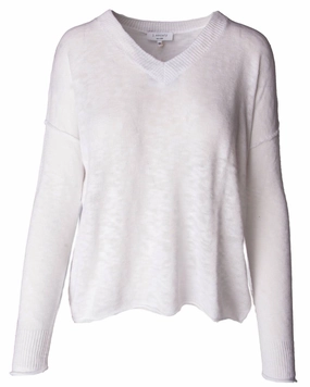 Women's Slub V Neck Sweater In White Layered Thermal Core