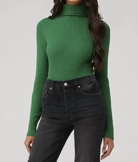 Esme Roll Rib Neck Sweater In Verdant Green Comfort Knit Piece