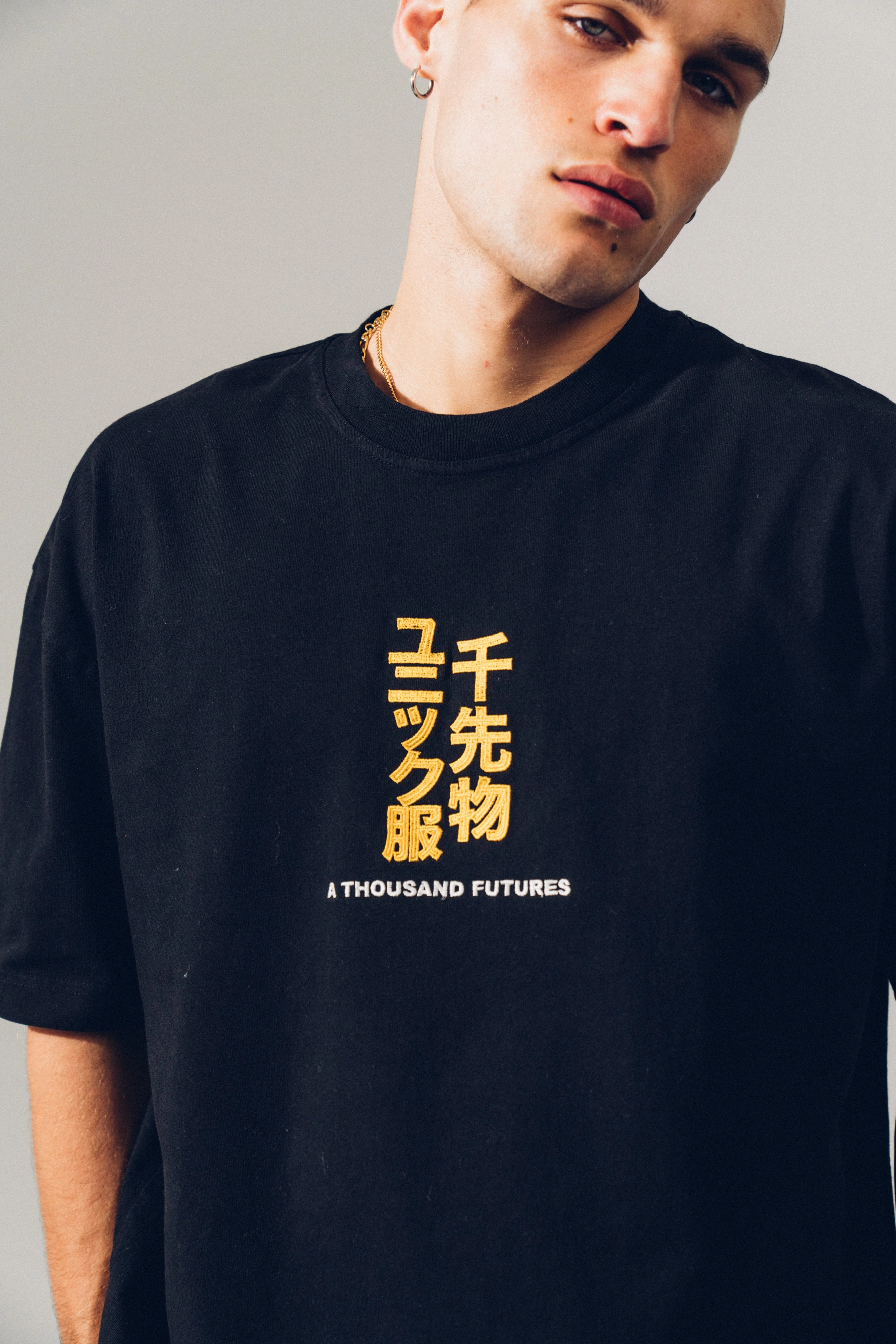 A Thousand Futures 'Tokyo' Embroidered Tee - Black quick-drying