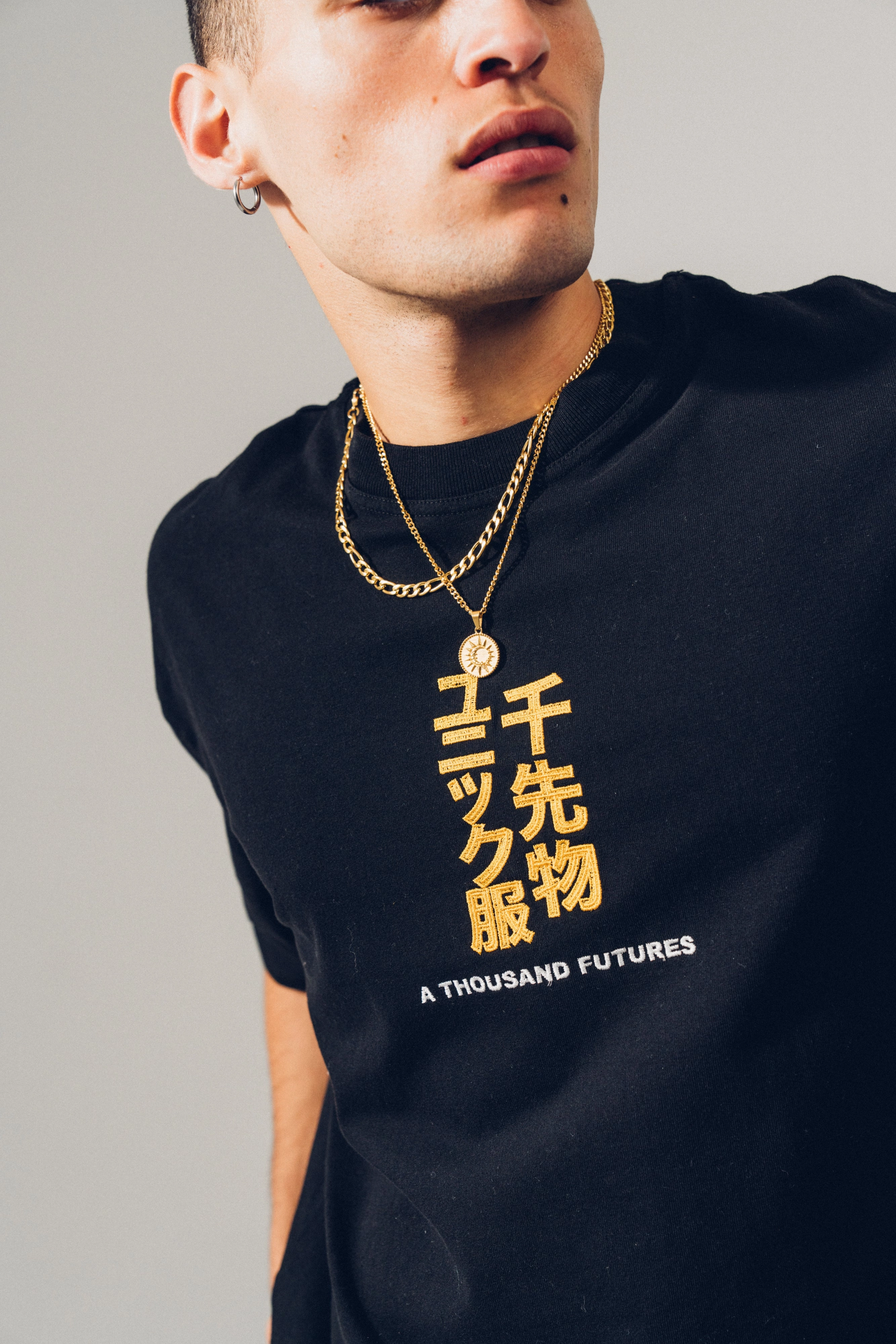 A Thousand Futures 'Tokyo' Embroidered Tee - Black Classic Comfort Style Sustainable Material Blend
