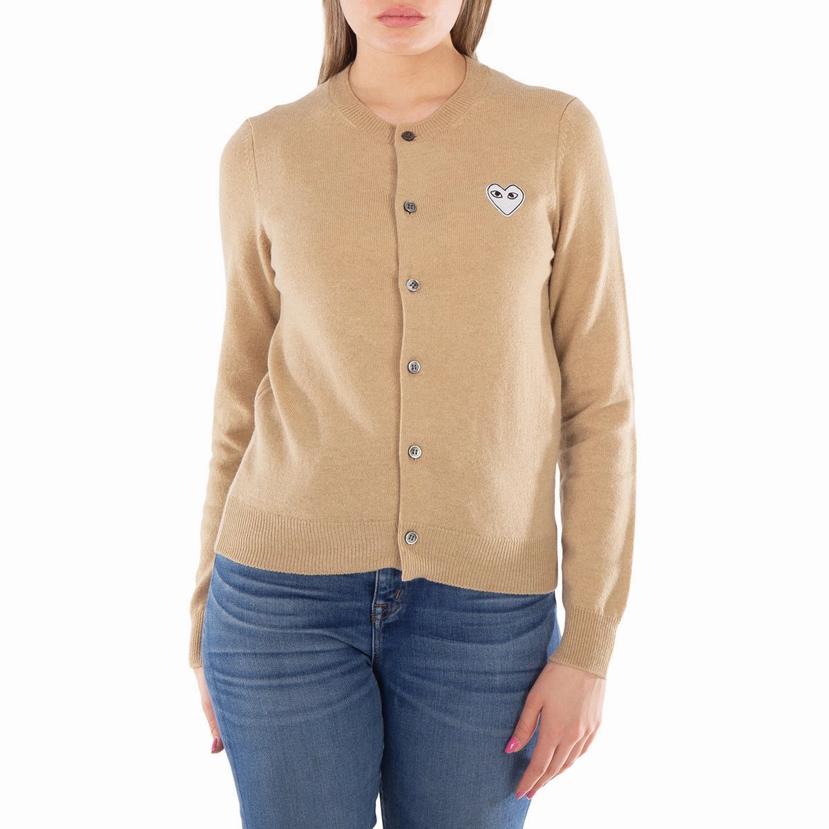 Comme Des Garcons Ladies Heart Logo Crewneck Cardigan Casual Layers