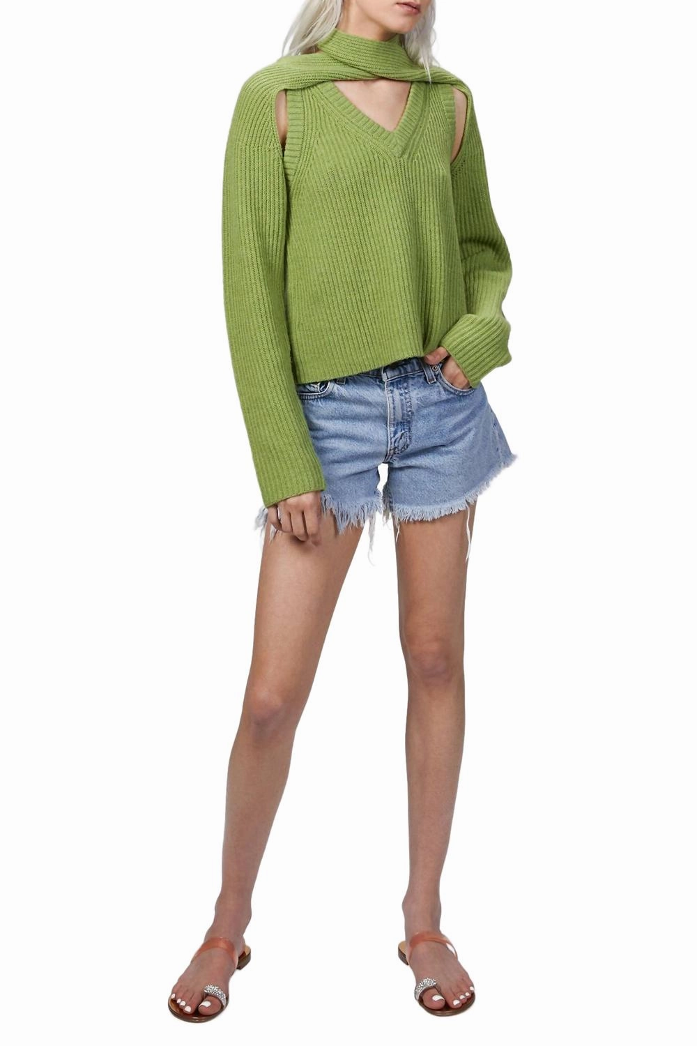 Loop Chunky Knit Sweater In Sage Ergonomic Sleeve Engineering