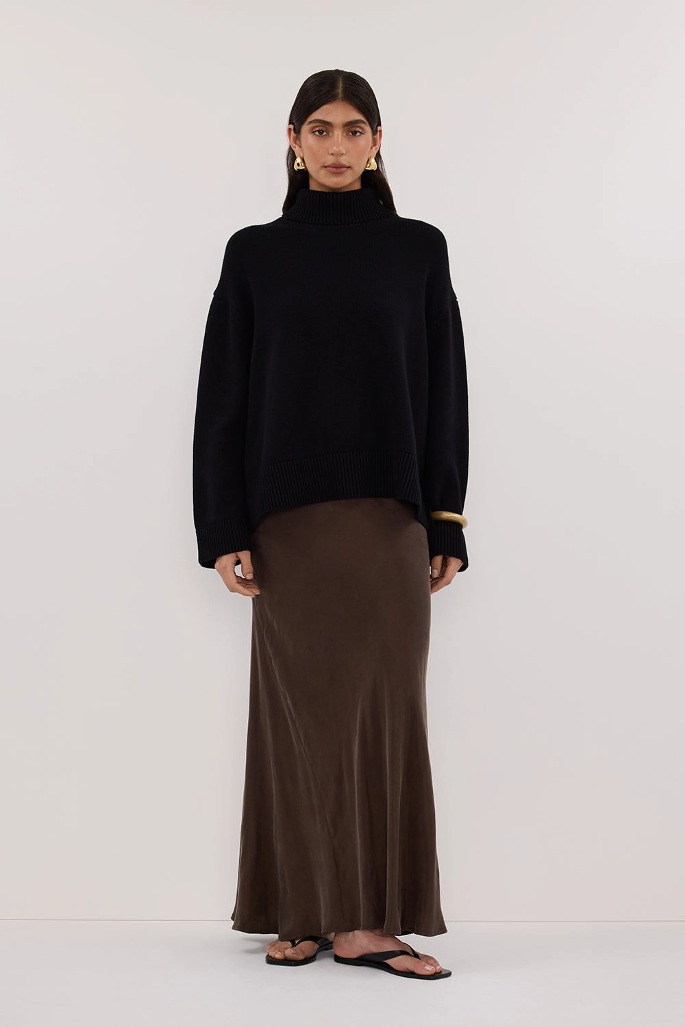 CONNIE BITTER CHOC CUPRO MAXI SKIRT Handmade Quality Minimal Touch