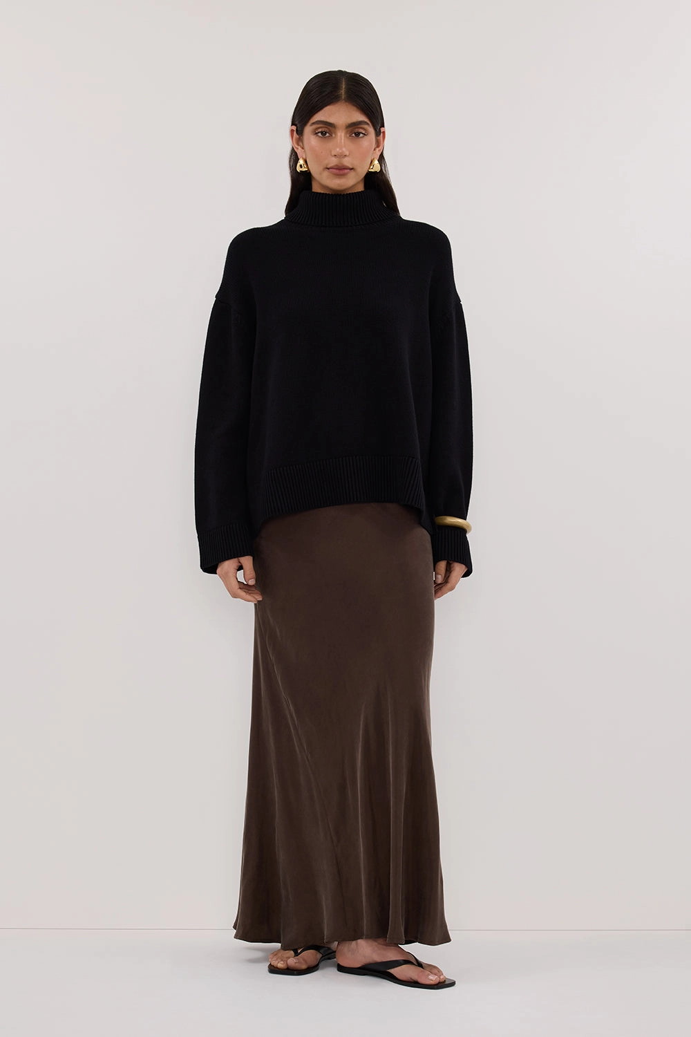 CONNIE BITTER CHOC CUPRO MAXI SKIRT Heritage Brand