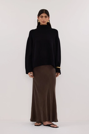 CONNIE BITTER CHOC CUPRO MAXI SKIRT Heritage Brand