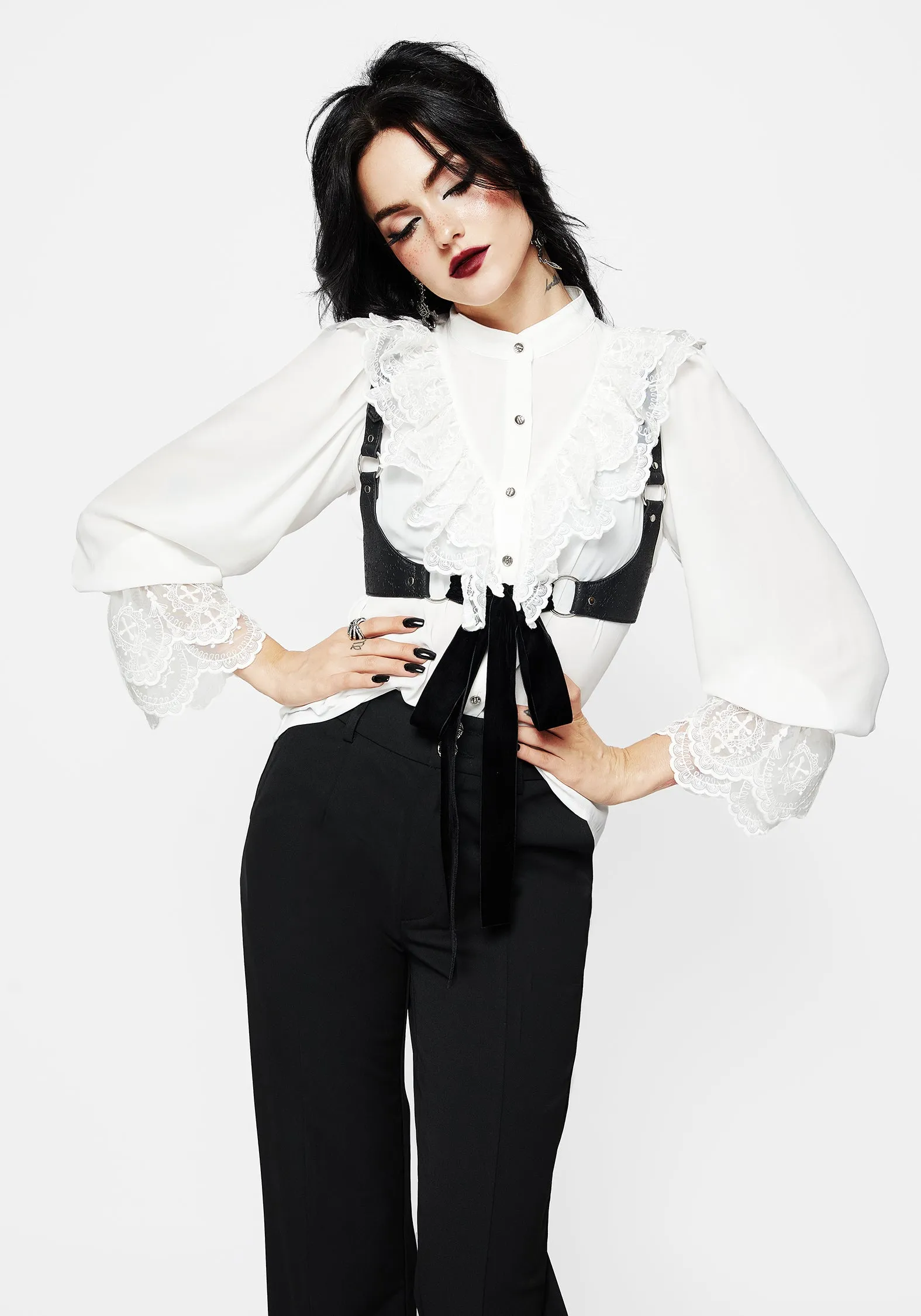Constance Lace Frill Button Up Blouse Top Christmas anniversary