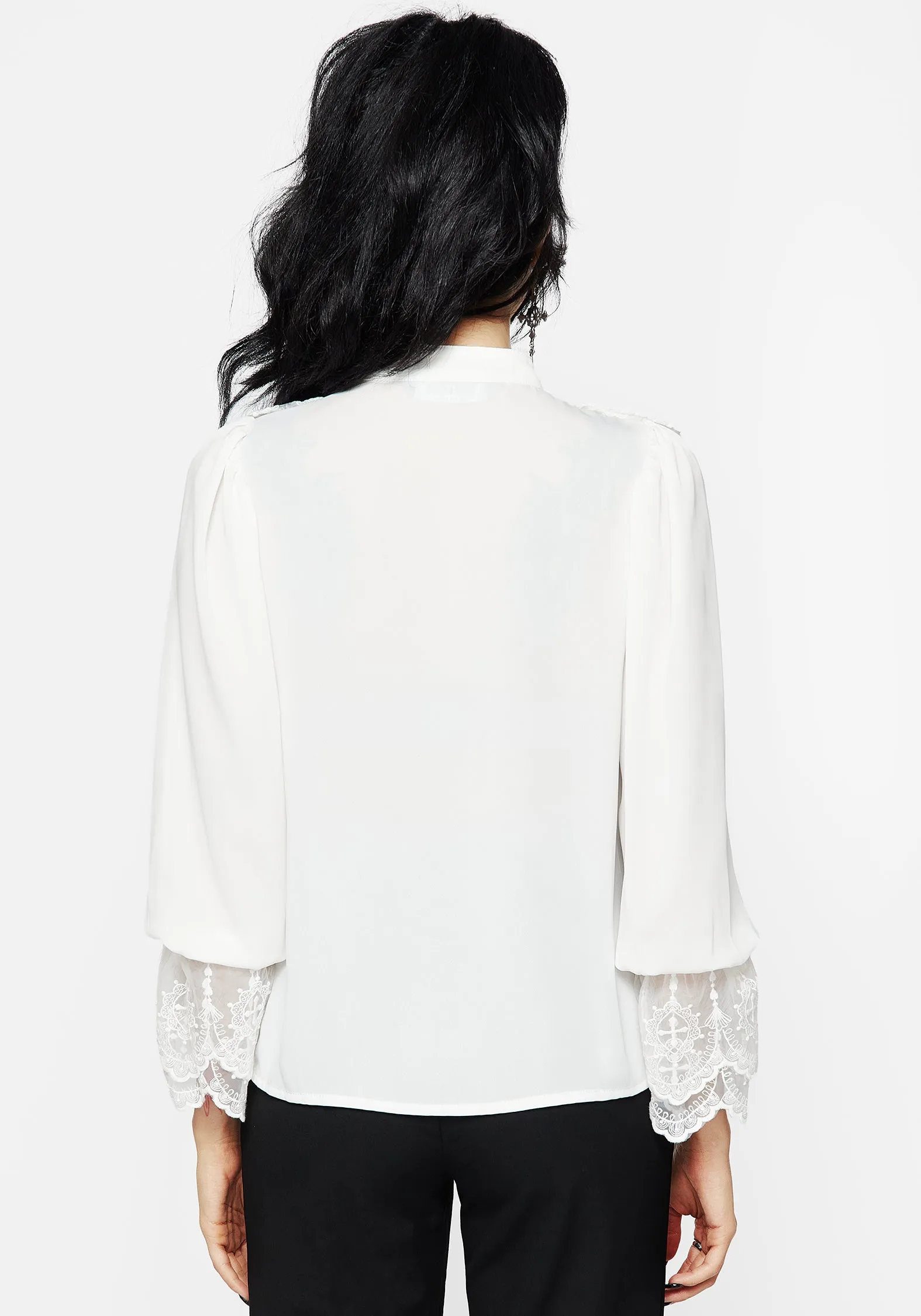 Office room Blanket Constance Lace Frill Button Up Blouse Top