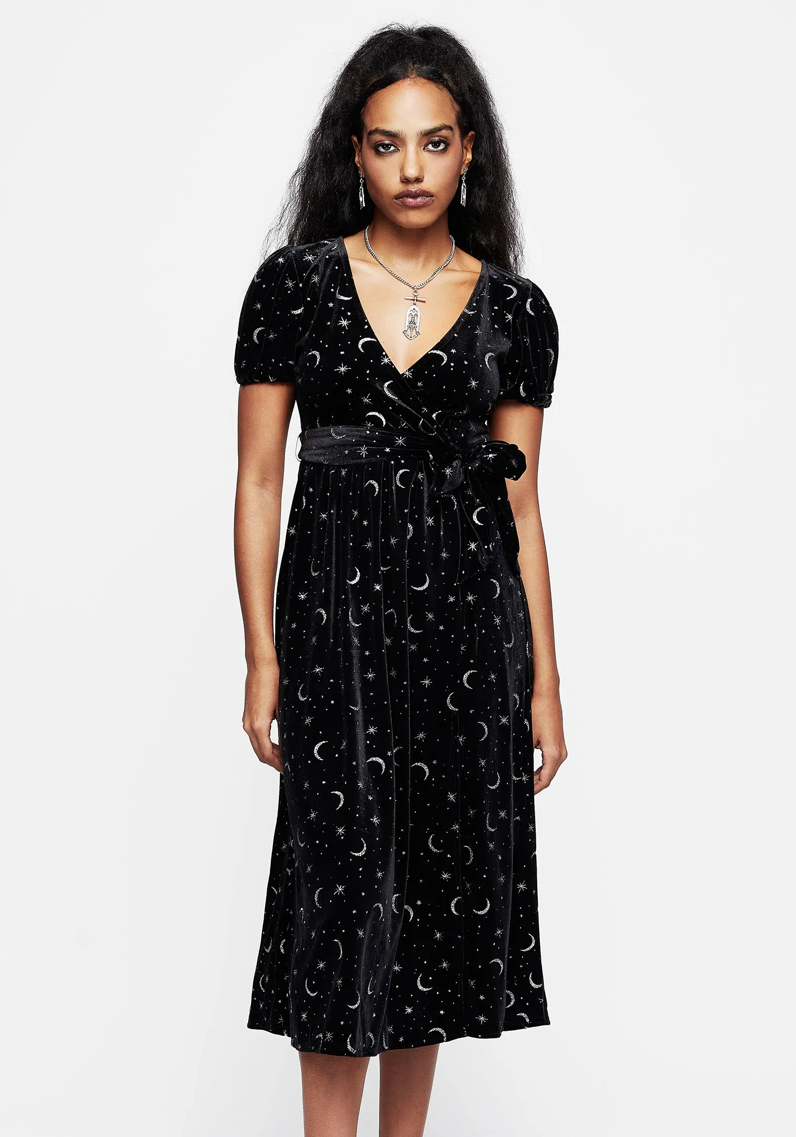 Constellation Glitter Print Velour Midi Wrap Dress Quick-Dry
