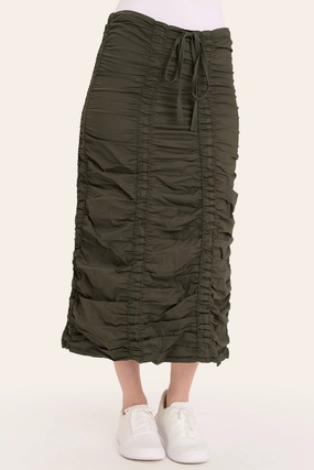Stretch Material Double Shirred Panel Skirt