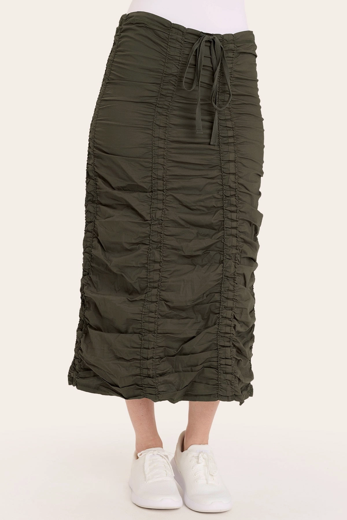 Stretch Material Double Shirred Panel Skirt