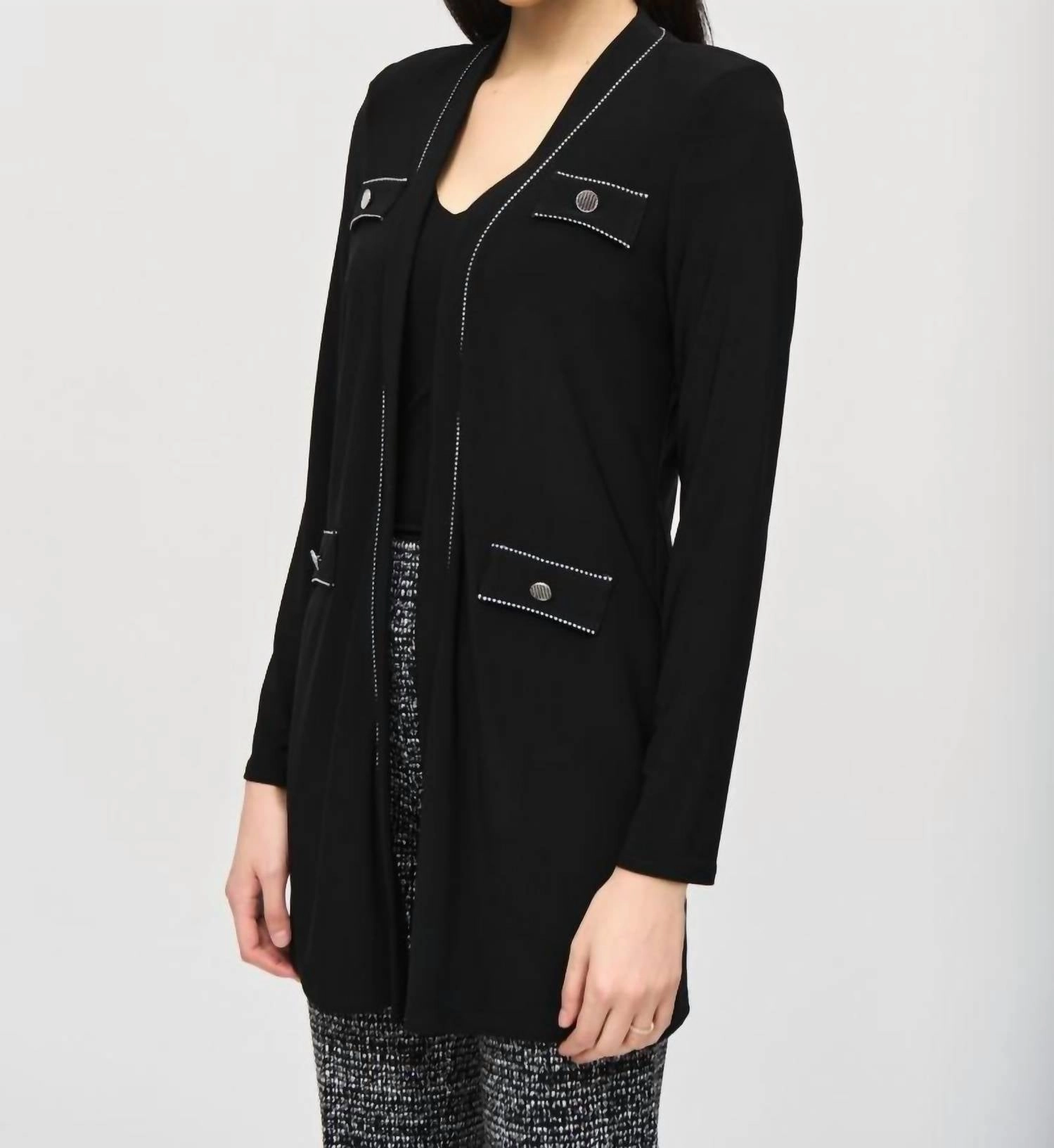 Contrast Stitch Trim Cardigan In Black All-day Comfort