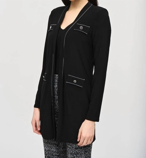 Contrast Stitch Trim Cardigan In Black Zero Pilling Guarantee Breathable Warmth