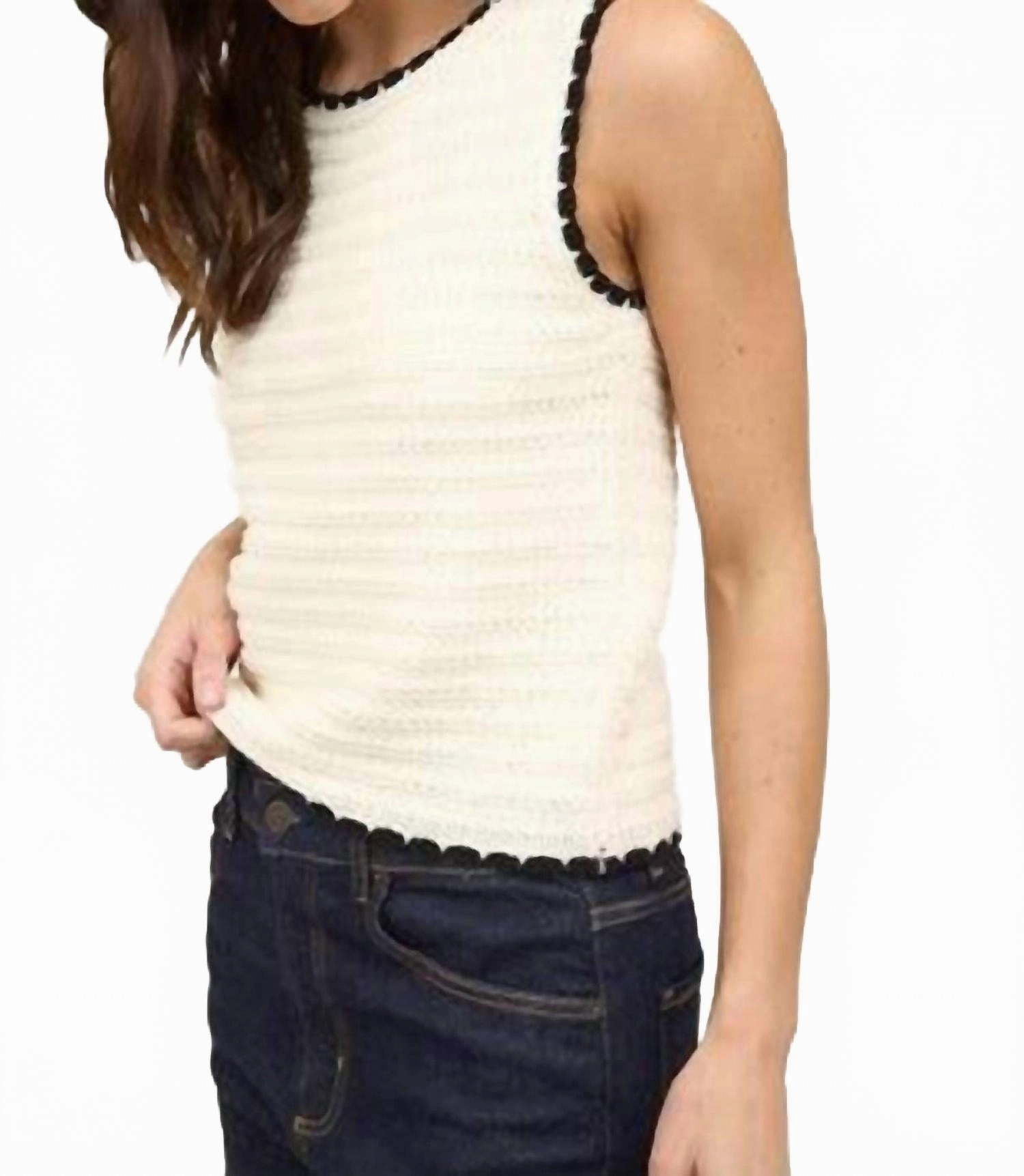 Cozy Thermal Contrast Trim Sweater Top In Beige
