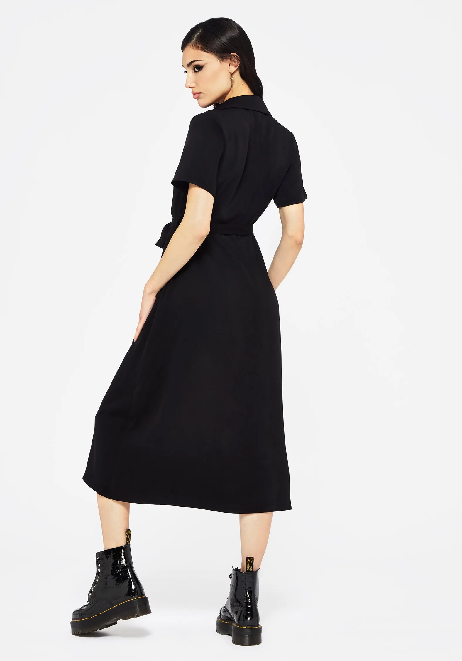 Cool Comfort Fairfolk Floral Embroidery Tie Waist Button Down Midi Shirt Dress