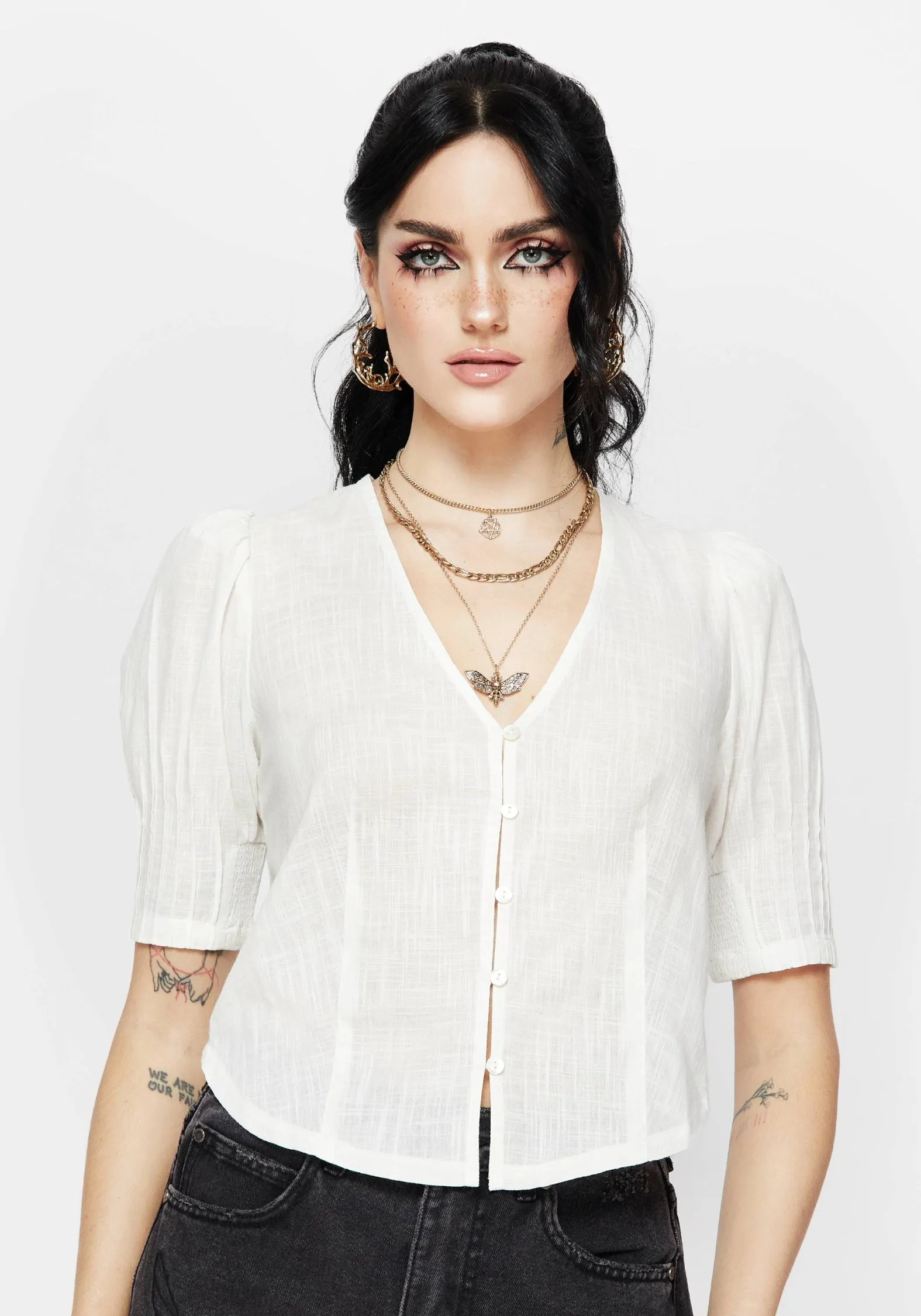 Parilia Cotton V Neck Blouse Top Conference Appropriate Multipurpose Utility